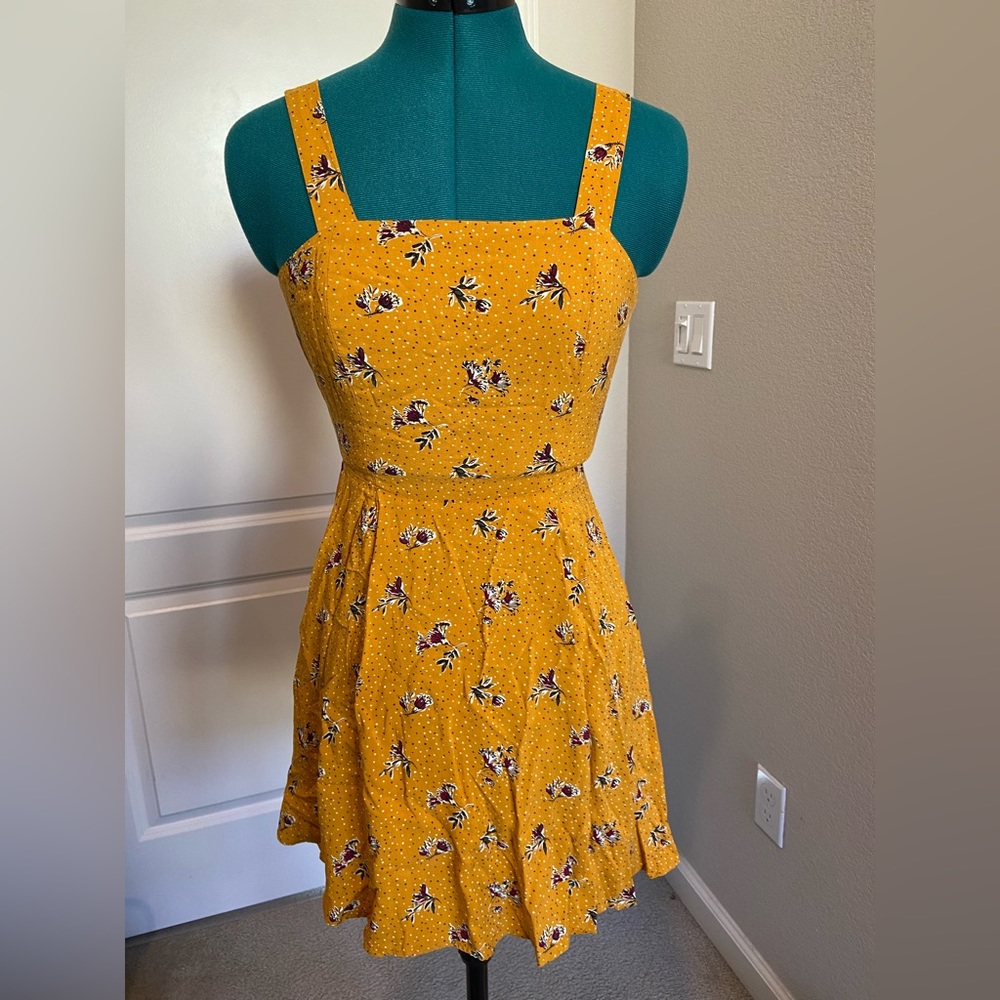 Wild Fable Mustard Tie Back Floral Dress XS